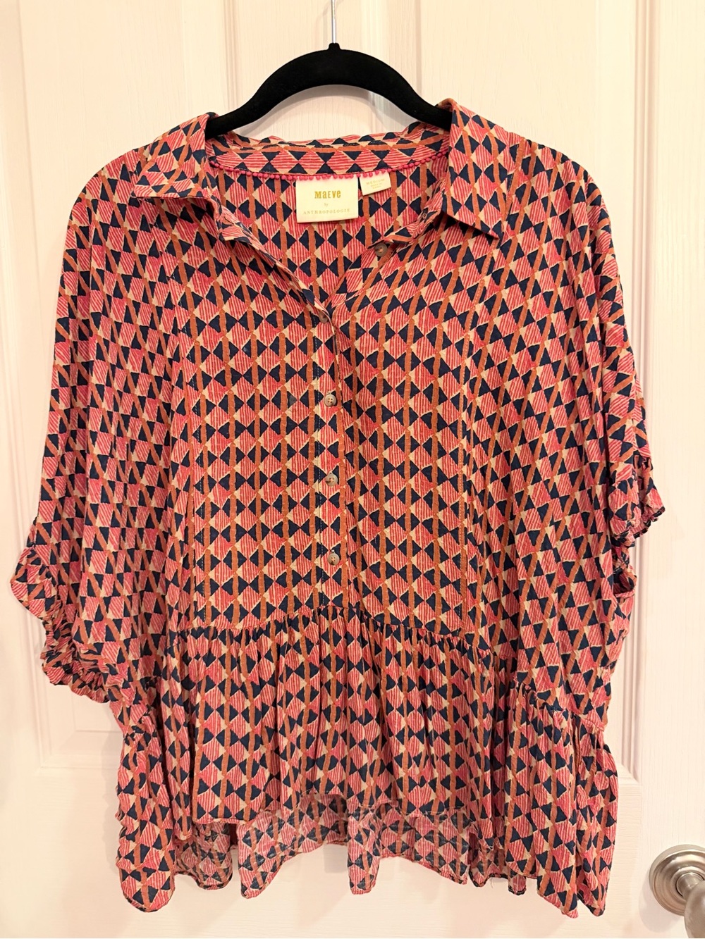 Maeve by Anthropologie Geometric Print Peplum Blouse